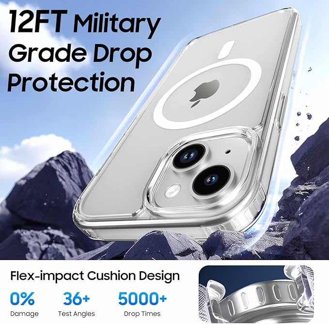 Magnetic for iPhone 14 Plus & iPhone 15 Plus Clear Case (Compatible with MagSafe) with Blue Detachable Wallet & Card Holder for 3 Cards [RFID Blocking] Military Grade Protective Slim Phone Cover
