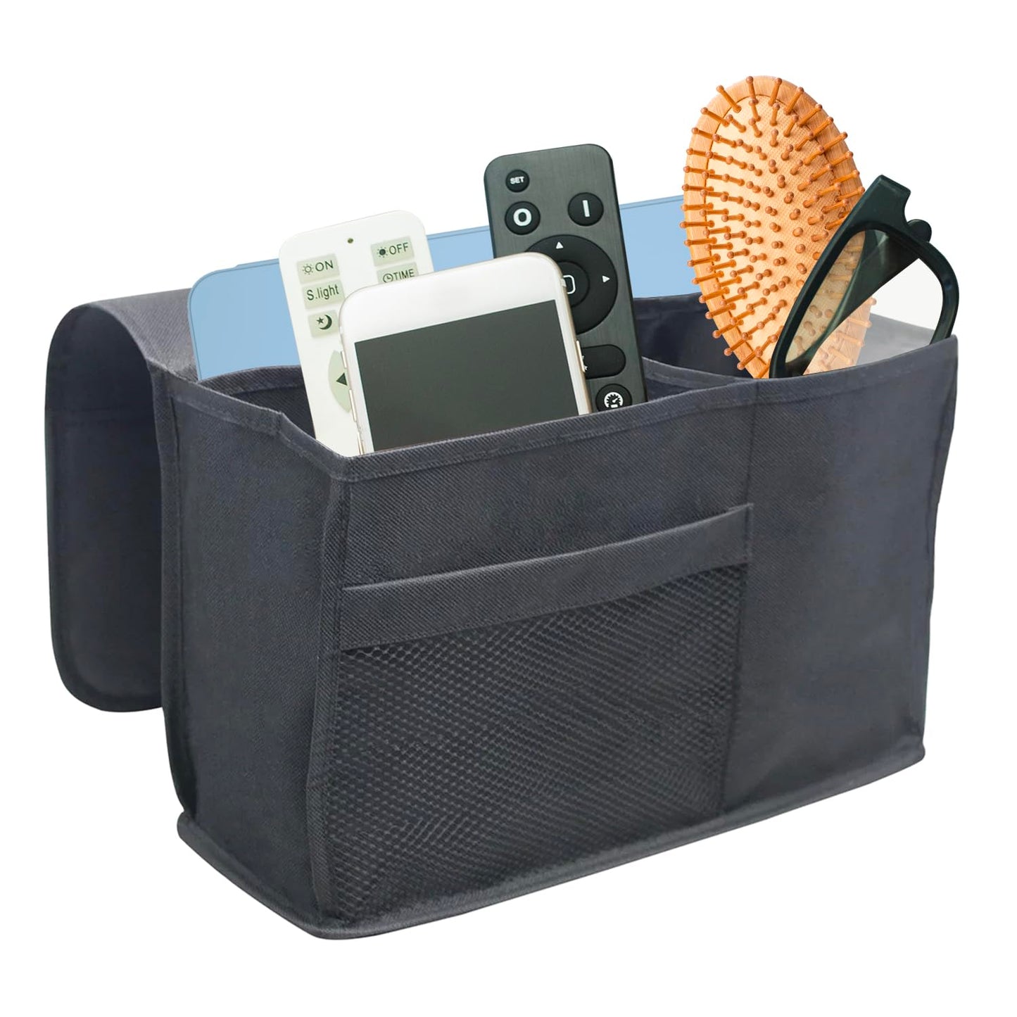 RETHINK YOUR ROOM Bedside Caddy Organizer for Bunk Bed, Loft Bed, and Dorm, Storage for Phone, Tablet, Remote, Magazines, Water Bottle, Perfect for College Dorm Room Essentials – Warsaw Grey
