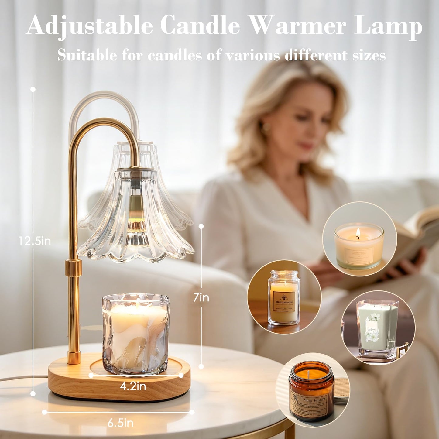 Banbanda Candle Warmer Lamp with Timer: 2026 Mothers Day Gifts for Women, Adjustable Candle Warmer with 2 Bulbs, Flower Candle Lamp for House Warming Room Decor