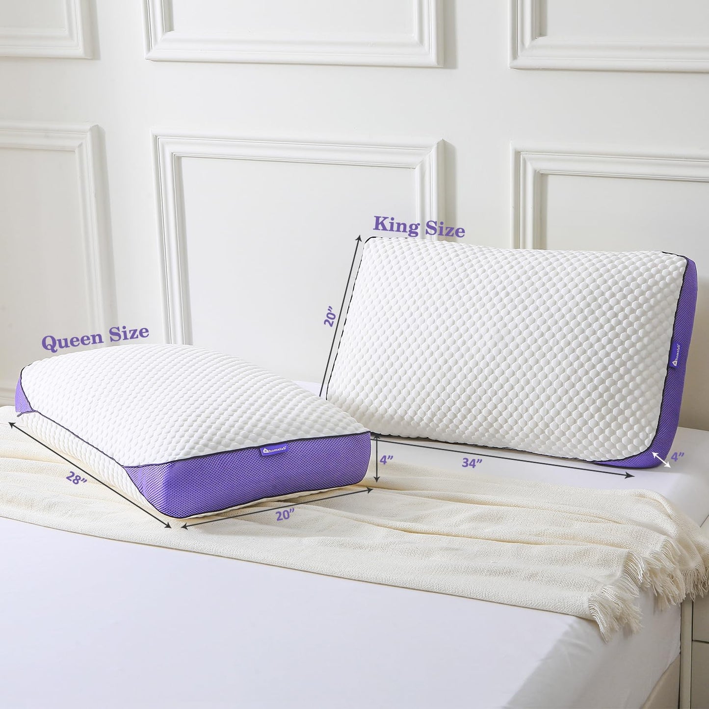 HOMELAB Adjustable Shredded Memory Foam Pillow Queen Size, Cooling Bed Pillow for Sleeping with Removable Cover, Medium Pillow for Side Stomach & Back Sleepers, 1 Pack 20"x28"