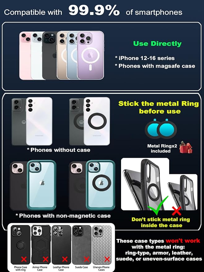 Upgraded 360° Nano Gel Vacuum Magnetic Phone Holder, Car Phone Holder for Magsafe[108+LBS Strongest Suction & 3000gf Strongest Magnetic], Suction Cup Phone Mount for Car/for iPhone 17 Pro Max