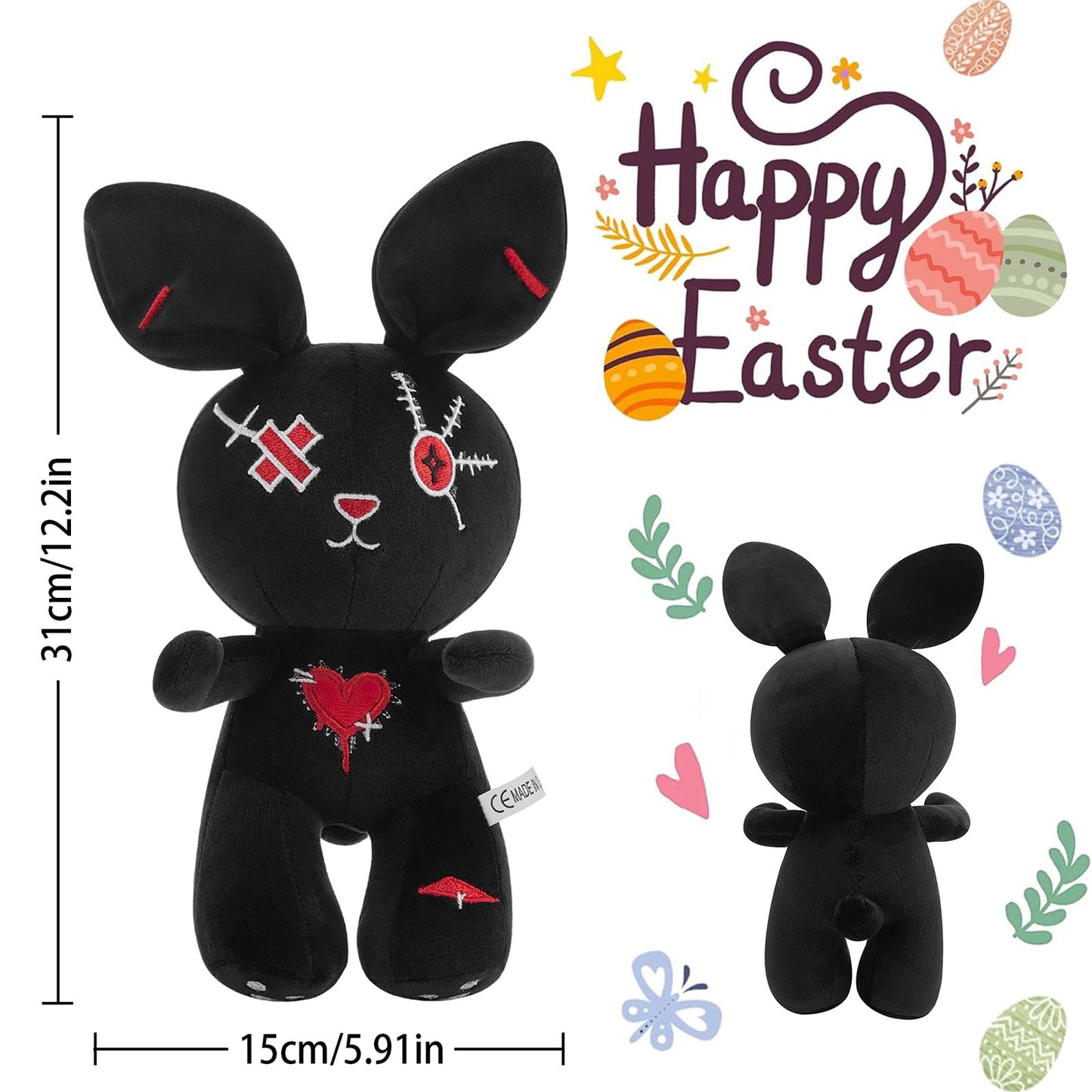 Nuokin Christmas Halloween Bunny Easter Basket Fillers for Kids Gifts Plush Toy Stuffed Rabbit for Boys and Girls Classroom Hunting Egg Decoration (Black)