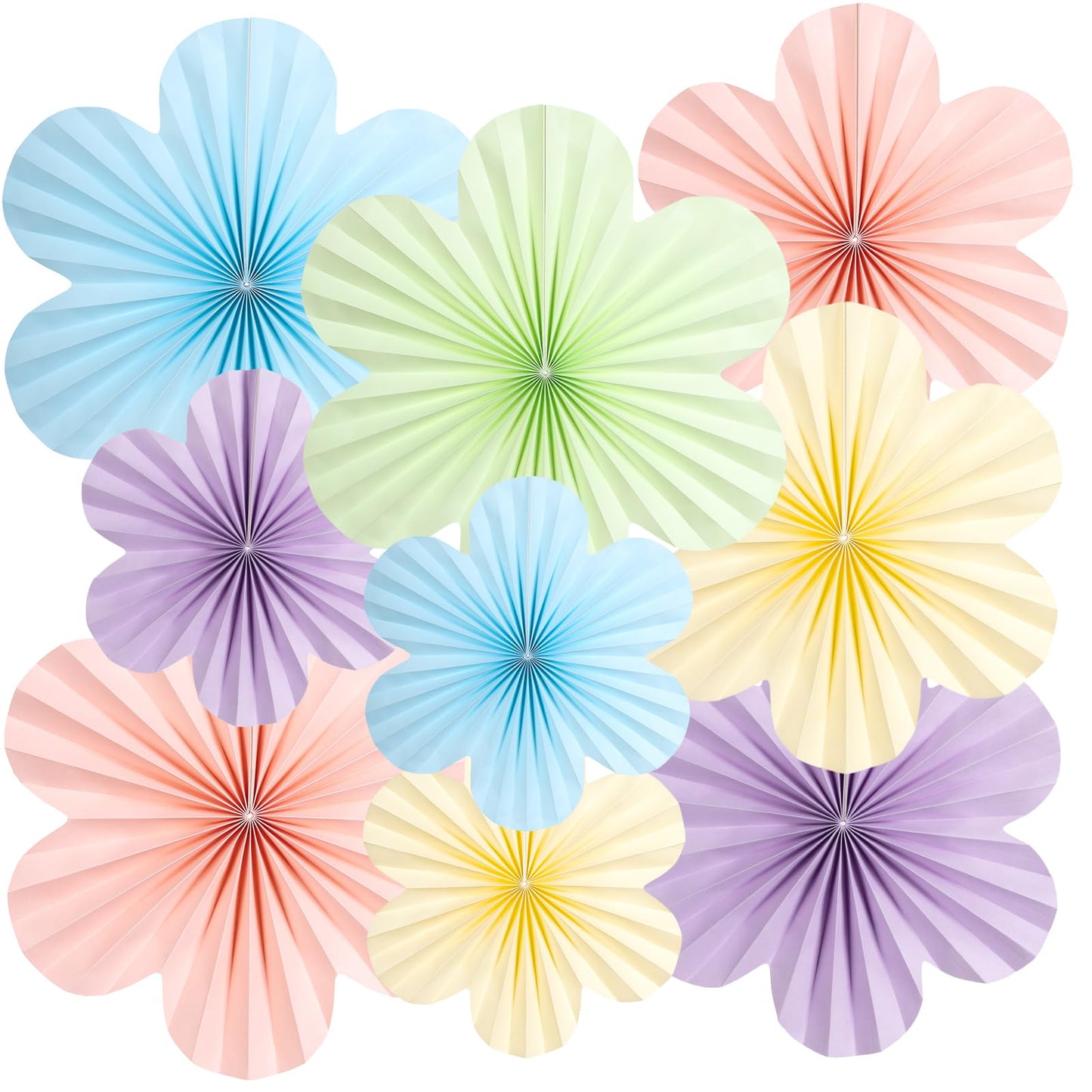 SUNBEAUTY Pastel Paper Flowers Decorations for Wall, Hanging Paper Fans Paper Floral Backdrop Decor Paper Fans Decoration Mothers Day Birthday Wedding Baby Shower, Set of 9