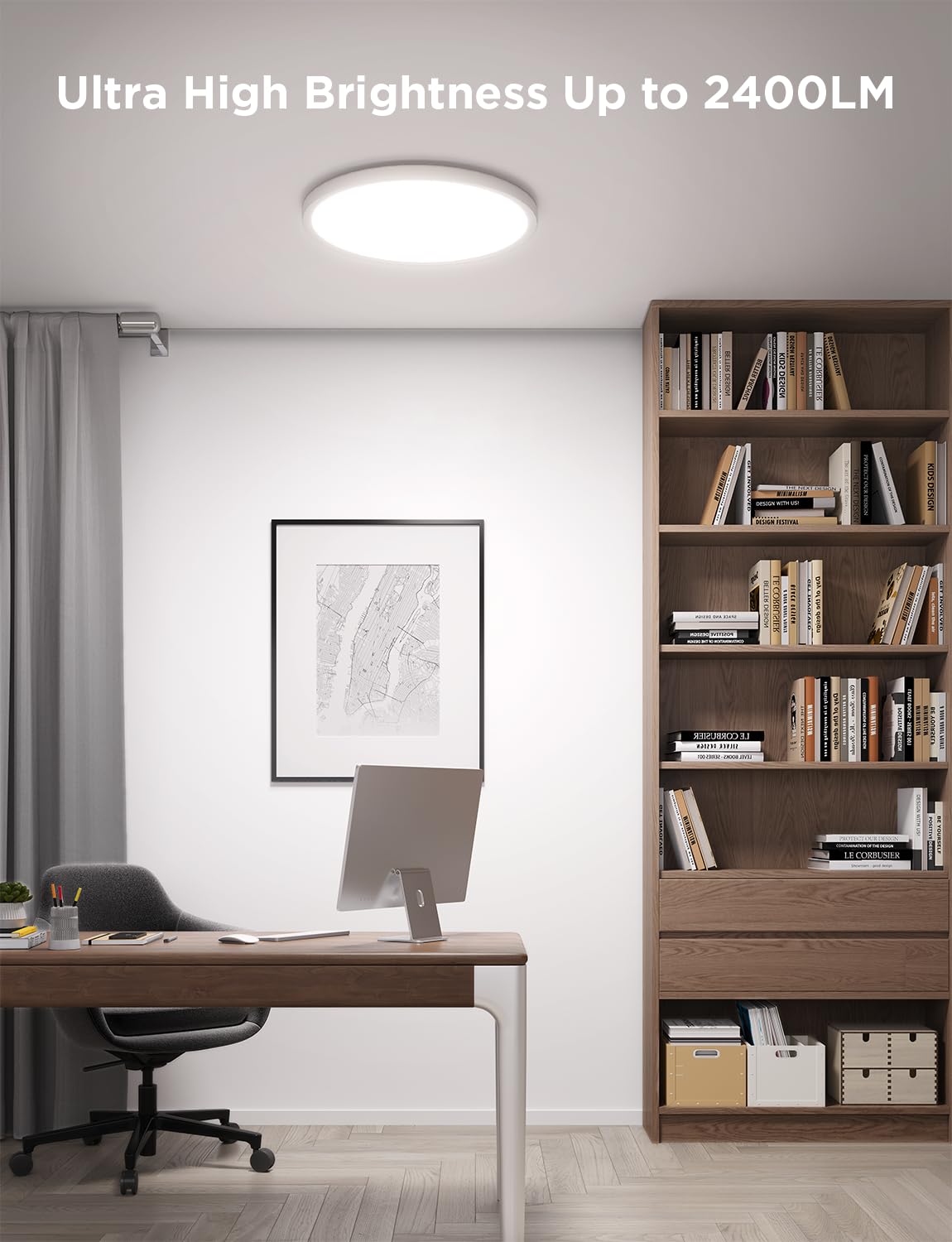 Govee Smart Ceiling Light, RGBIC LED Ceiling Light Fixture, 2400LM Flush Mount Light Fixture, DIY Colors, Works with Alexa, 2700K-6500K Lights for Bedroom, Living Room,12 Inch, 1 Pack (White)