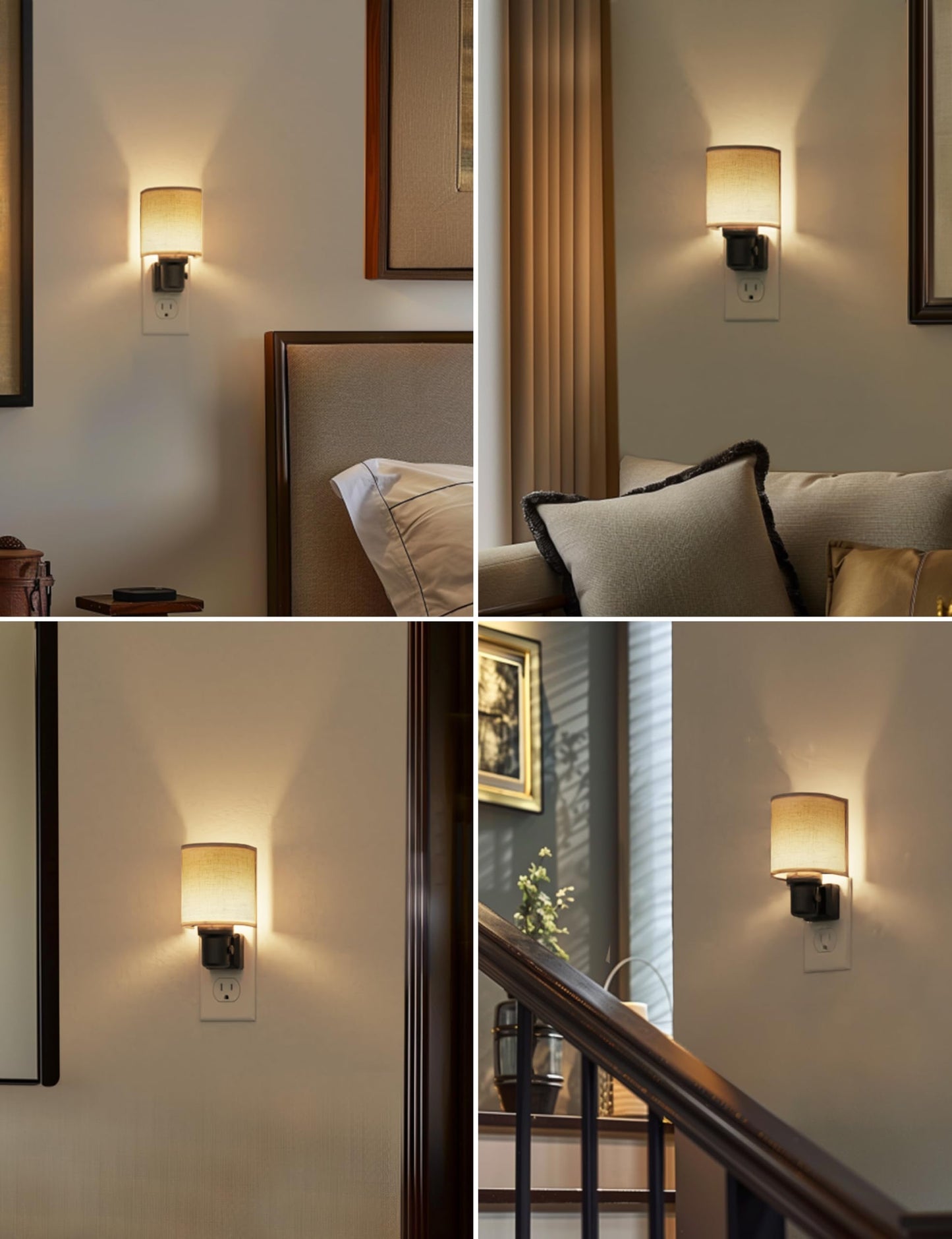 L LOHAS LED Night Lights Plug into Wall, Plug in Night Light Dimmable, Farmhouse Decorative Nightlights Plug in Wall, Light Sensor 0-100LM, Soft Linen Fabric Nightlight Warm for Bedroom Hallway Decor