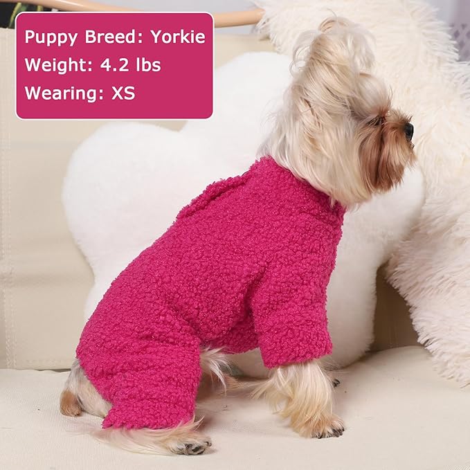 Dog Sweaters for Small Dogs Winter Dog Pajamas Sized Dogs Boy Girl Fleece Pet Clothes Puppy Outfit 4 Legs Jumpsuits for Chihuahua Yorkie Cat Apparel (Rose, Small)