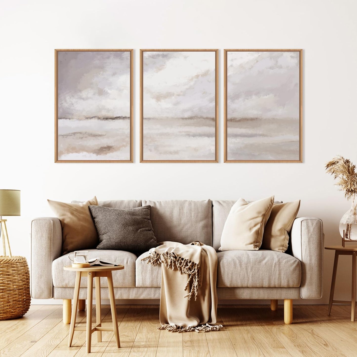 DRACIT Large Neutral Abstract Framed Canvas Wall Art Set,Minimalist Gray and Beige Pastel Wall Decor,Modern Nature Misty Textured Art Painting for Living Room,Bedroom-16 x24 x3