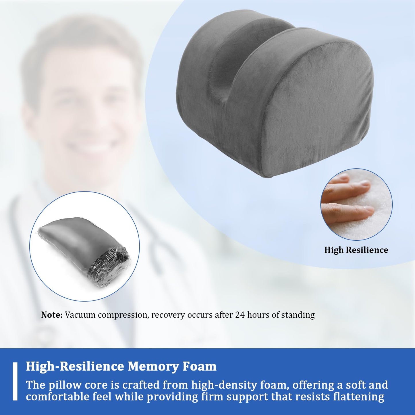 NZELSW Knee Recovery Pillow for Post-Surgery with Memory Foam, Orthopedic Leg Positioning Pillow, Knees Support & Elevation Pillows, Ideal for Knee Replacement Recovery, Injury and Rest (Gray)