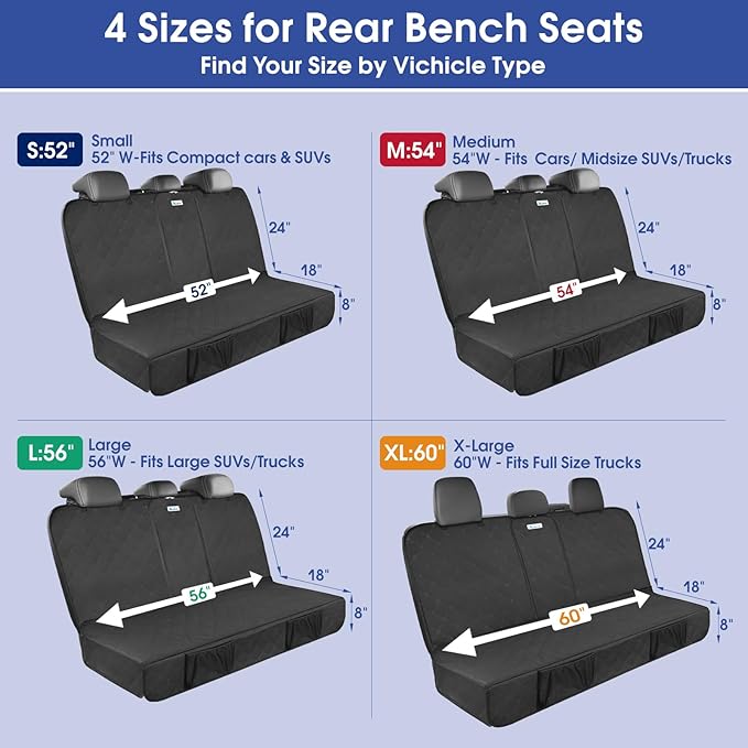 Upgraded 900D Heavy Duty Dog Back Bench Seat Cover, Car Seat Protector, 3 Seatbelts & Armrest Compatible, Waterproof Nonslip Pet Backseat Cover for Dogs & Kids, Fits Most Cars, SUVs, Trucks