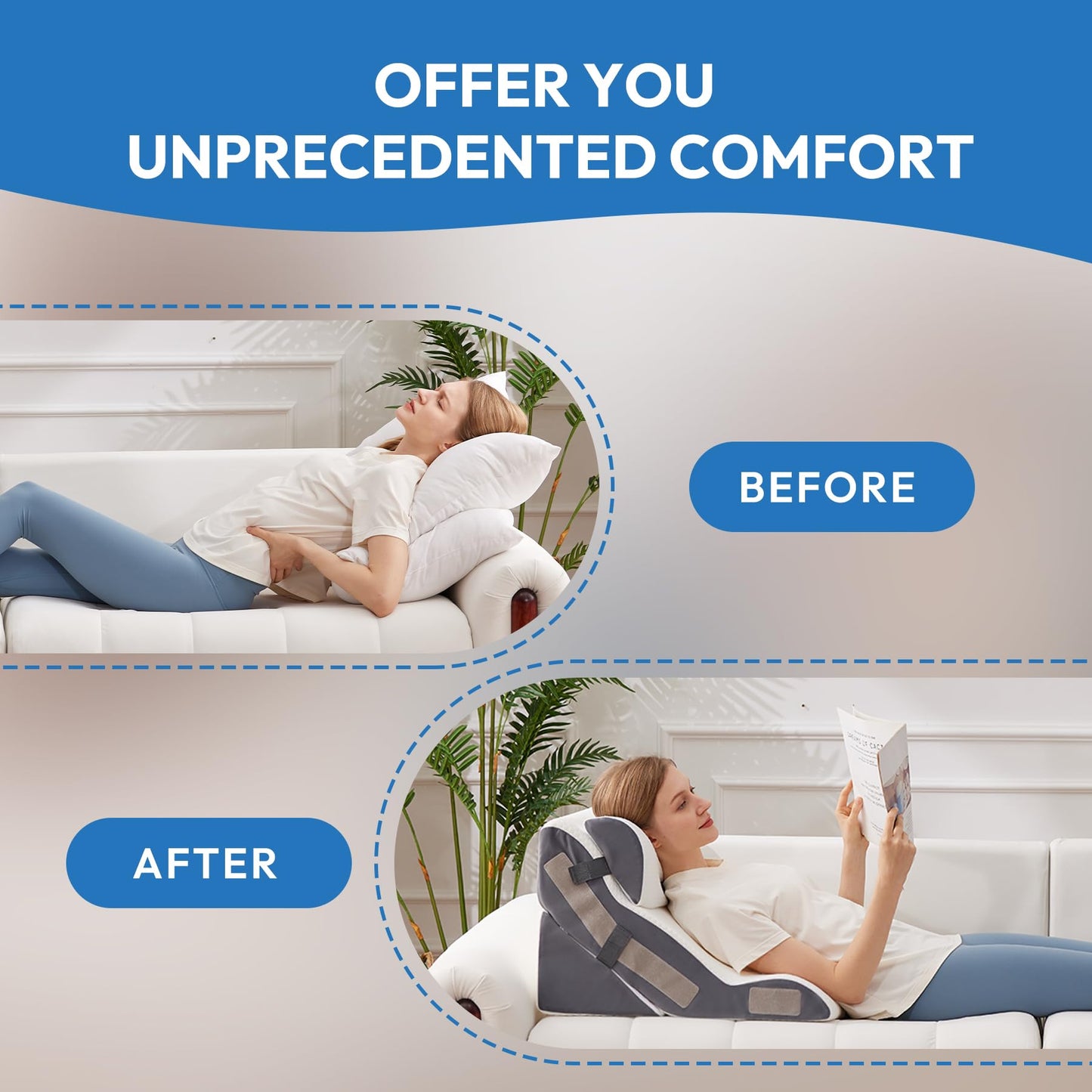 Ahpmeoa 3PCS Wedge Pillow Set for After Surgery, Back Pillow for Bed Sitting up, 10-in-1 Foam Wedge Pillow for Acid Reflux & Back Pain Relief, Post Surgery Pillow for GERD & Snoring, White