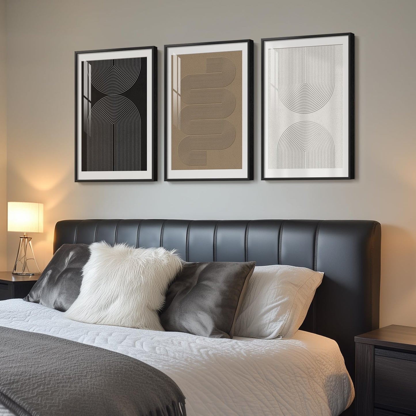 Framed Boho Neutral Abstract Wall Art, Set of 3 Modern Art Prints Paintings Artwork for Walls, Minimalist Black White Brown Geometric Pictures for Living Room, Dining Room, Bedroom Wall Decor 16x24 In