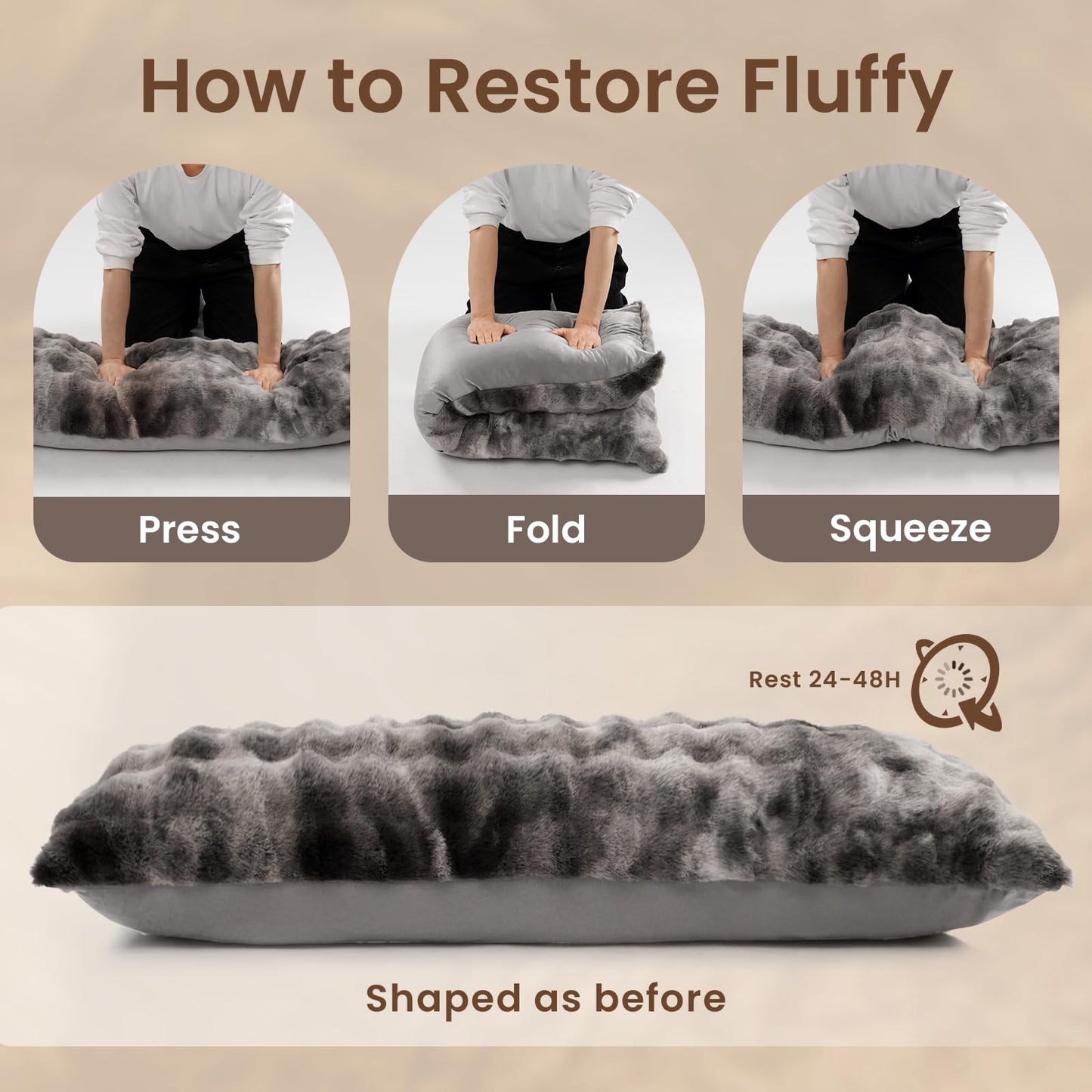 ZonLi Fluffy Body Pillow for Adults, Fuzzy Faux Fur Long Pillow with Shredded Memory Foam, Adjustable Support for Side Sleepers, Gifts, 20 x 54 Inch, Dark Grey