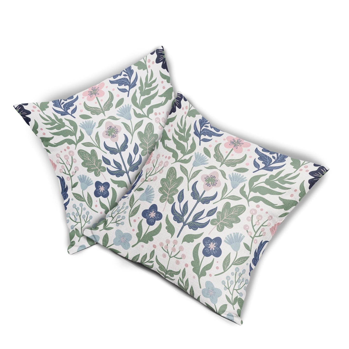 Blue Green Floral Pillow Covers 18x18 Set of 2 Navy Pink Sage Flower Flower Block Print Decorative Throw Pillowcases Outdoor Spring Summer Farmhouse Cushion Cases Decor for Home Couch Sofa Bed