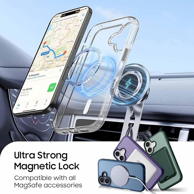 Ntwinro Magnetic for iPhone 16 Clear Case (Compatible with MagSafe) with Blue Detachable Wallet & Card Holder for 3 Cards [RFID Blocking] Military Grade Protective Slim Phone Cover