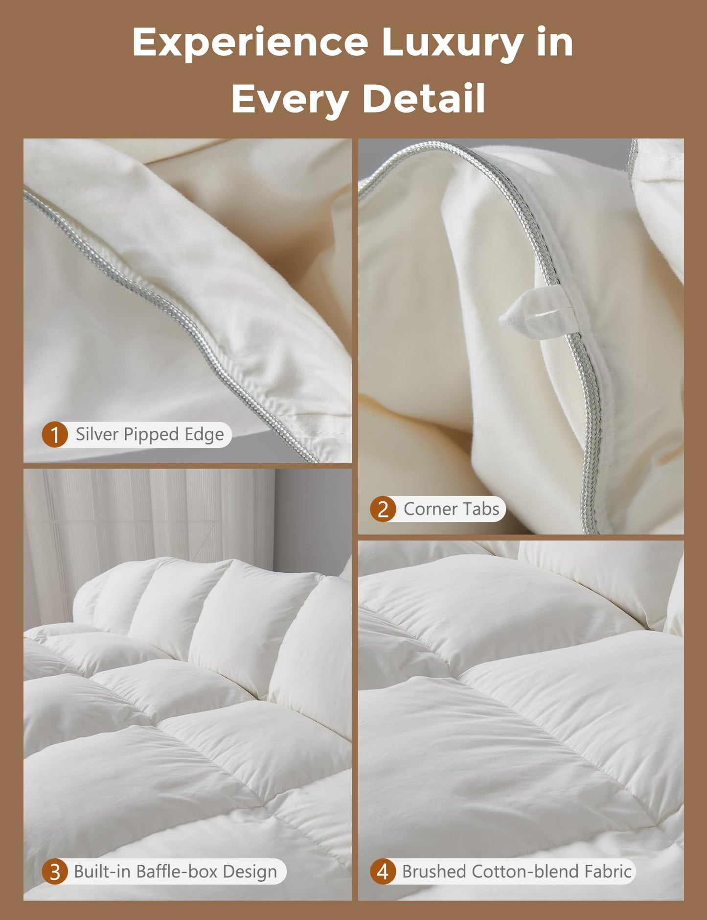 DWR Goose Feather Down Fiber Comforter Queen Size, Fluffy White Duvet Insert, Buttery-Soft and Breathable, Marshmallow-Like Loft, All Season Hotel Luxury Bedding, 8 Corner Tabs, 90" x 90"