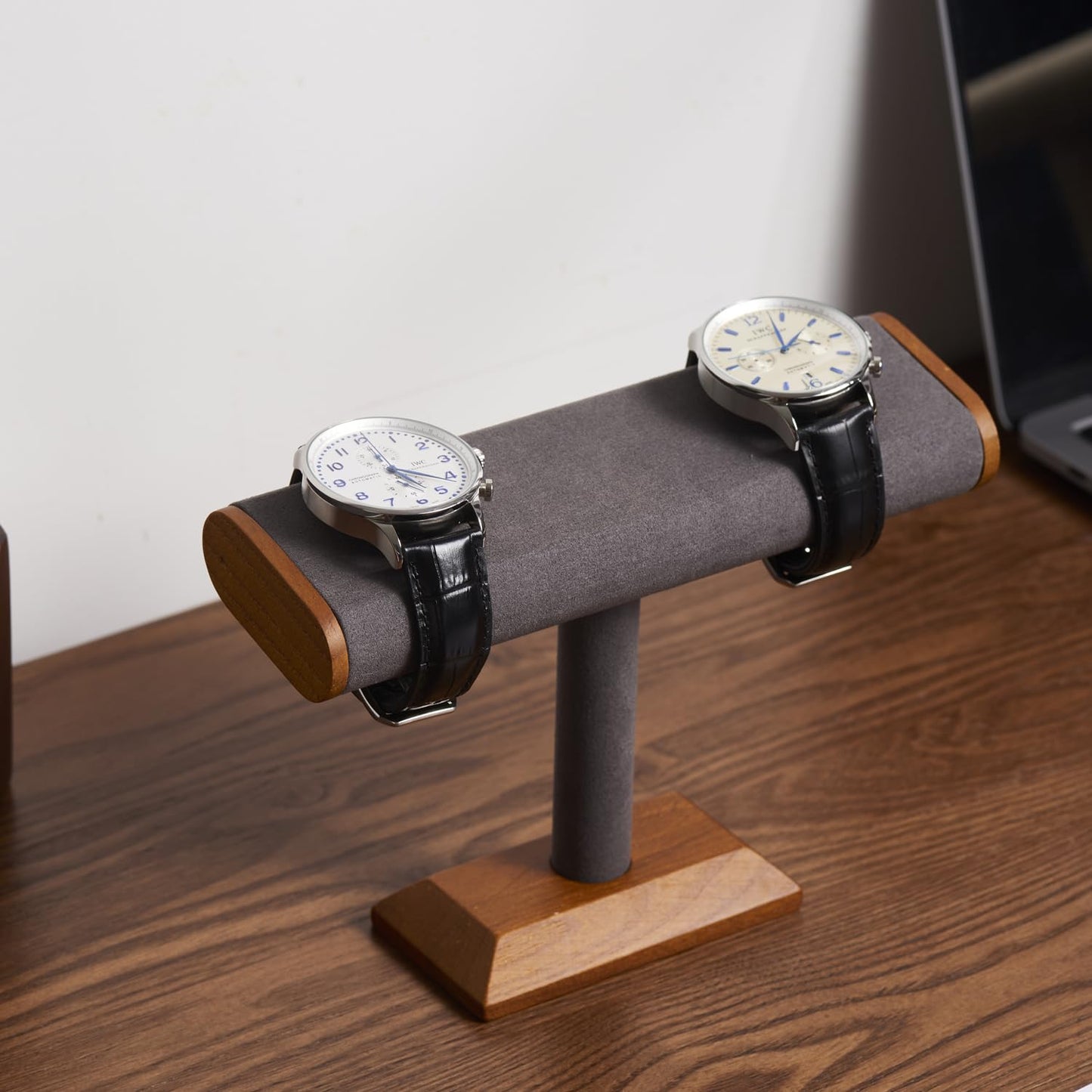 Oirlv Solid Wood T-Bar Watch Display Stand Jewelry Organizer Holder for Watch Bracelet Countertop Table Top Jewelry Tower(Grey)