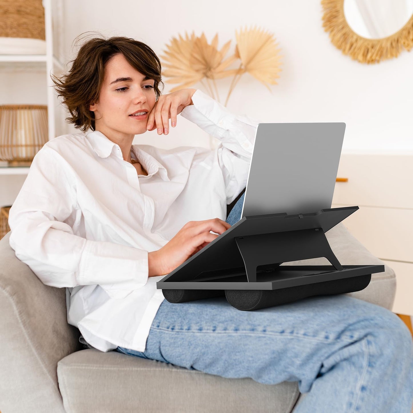 HUANUO Lap Desk, Portable Laptop Stand Fits Up to 15.6 Inch Laptops, Adjustable with 8 Angles Lap Desks for Adults - Dual Cushion Desk for Sofa, Bed, Car or Work Table