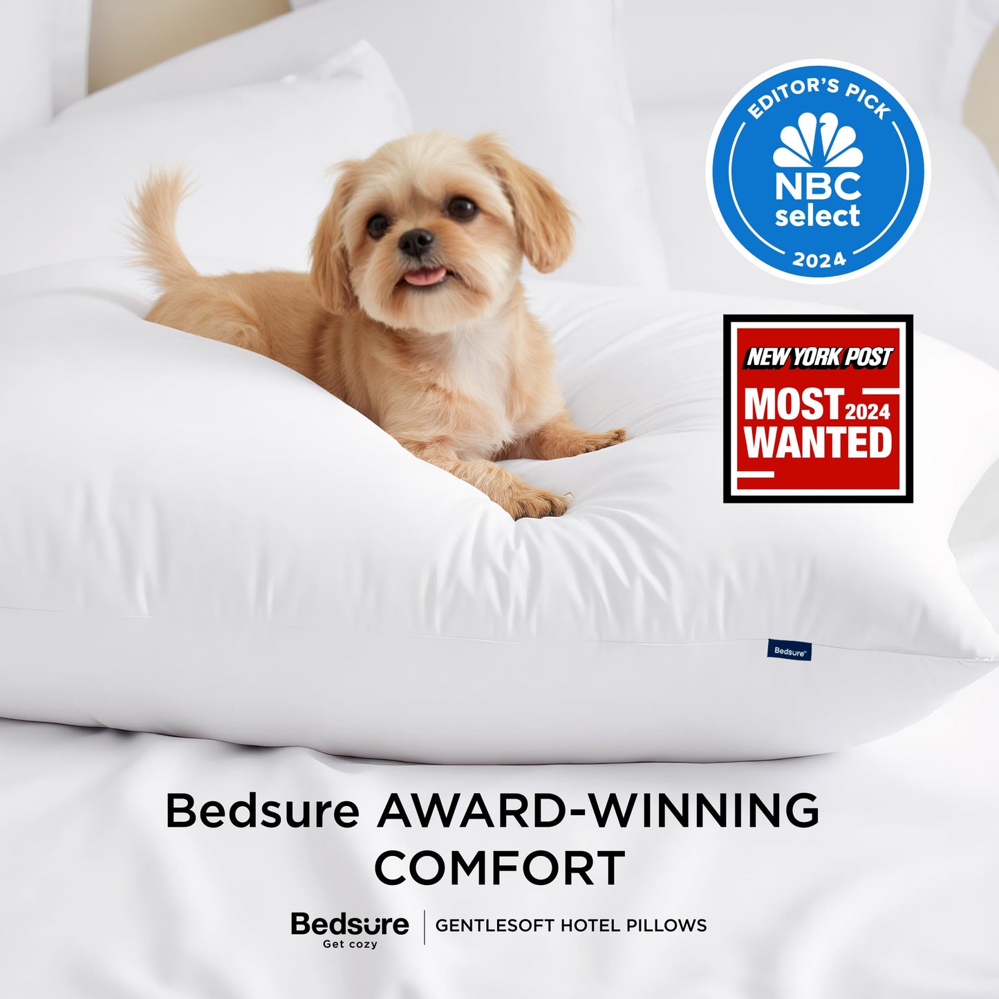 Bedsure Pillows King Size Set of 2 - Hotel Collection Bed Pillows for Sleeping, with Down Alternative Filling, Soft Support for Back, Stomach or Side Sleepers, King, 28"x19", White, 2 Pack