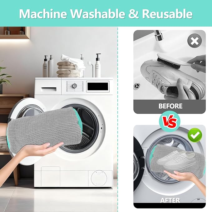 Shoe Washing Machine Bag, Shoe Cleaning Bag, Reusable Laundry Shoes Bag for Washer & Dryer Cleans & Protects All Shoes Types 4PCS (Grey)