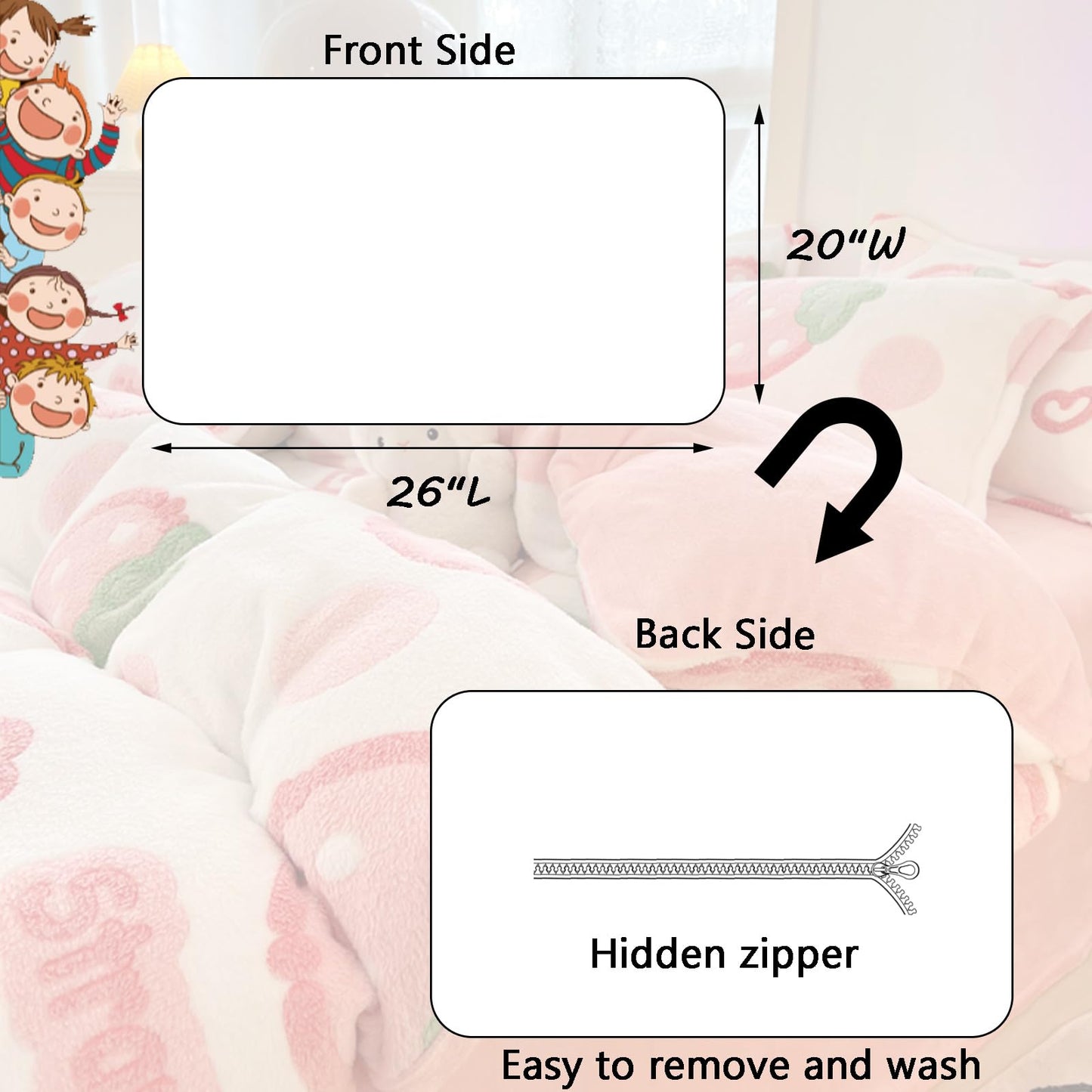 MorroMorn Decorative Pillows Covers Pink Kawaii, 2 Packs Plush Pillow Cases Standard Size, Soft Throw Pillowcase Cushion Shams with Zipper Closure Girls Room Decor (Pink Strawberry, Standard)