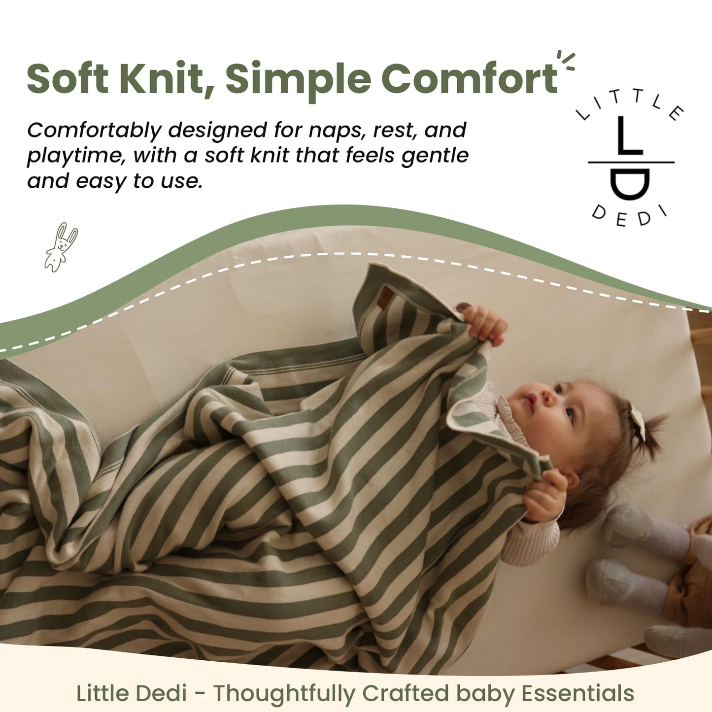 Little Dedi Amelia Organic Cotton Baby Blanket 30x40 in, Earth Ivory – GOTS Certified, Soft Knit for Crib & Stroller, Breathable Swaddle for Newborns, Machine Washable