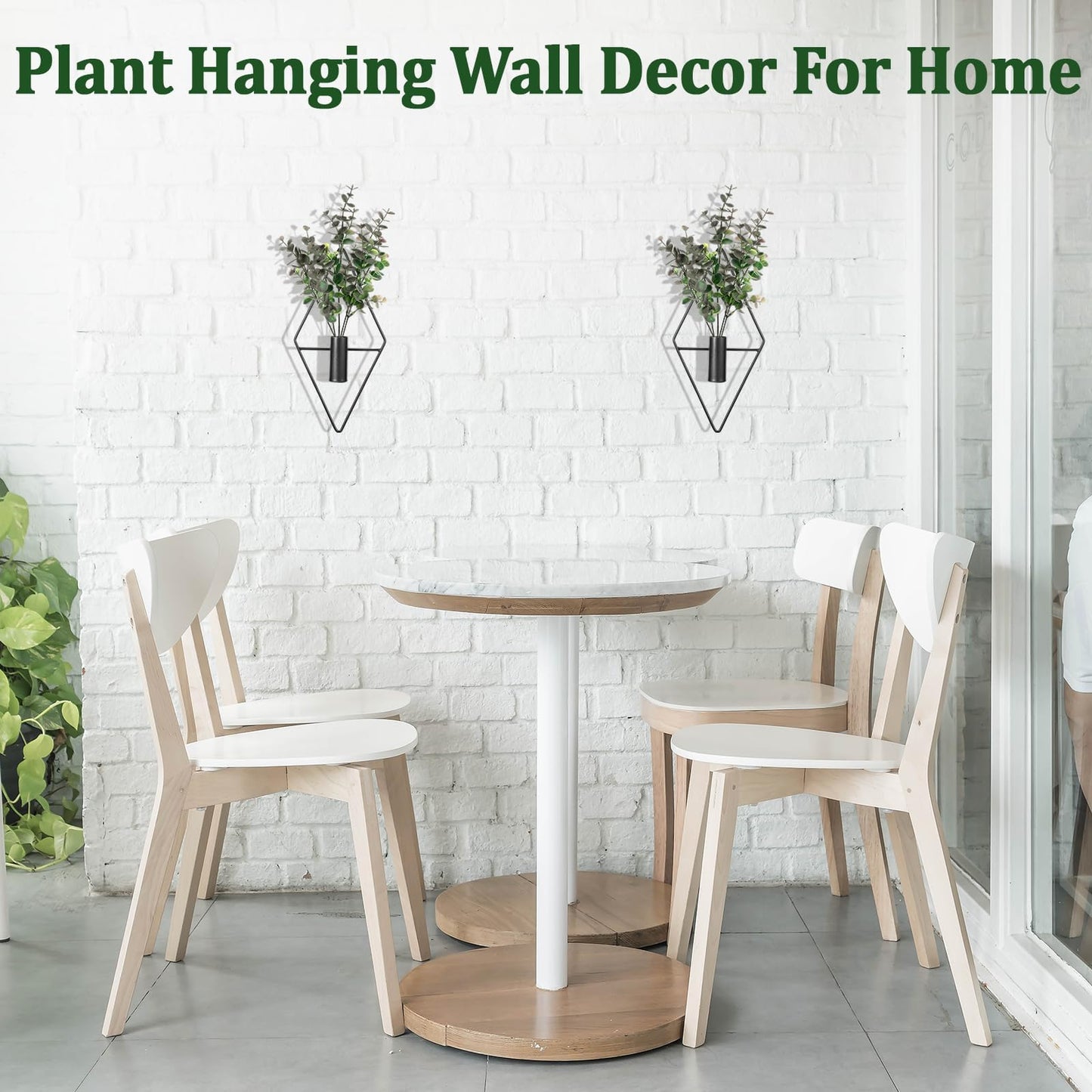Mowouhn 2Pcs Hanging Planters with Artificial Eucalyptus Metal Hanging Vase,Indoor Plants Holder,Diamond Shape Wall Planter Holder,Modern Geometric Plants Hanging Wall Decor for Home Living Room
