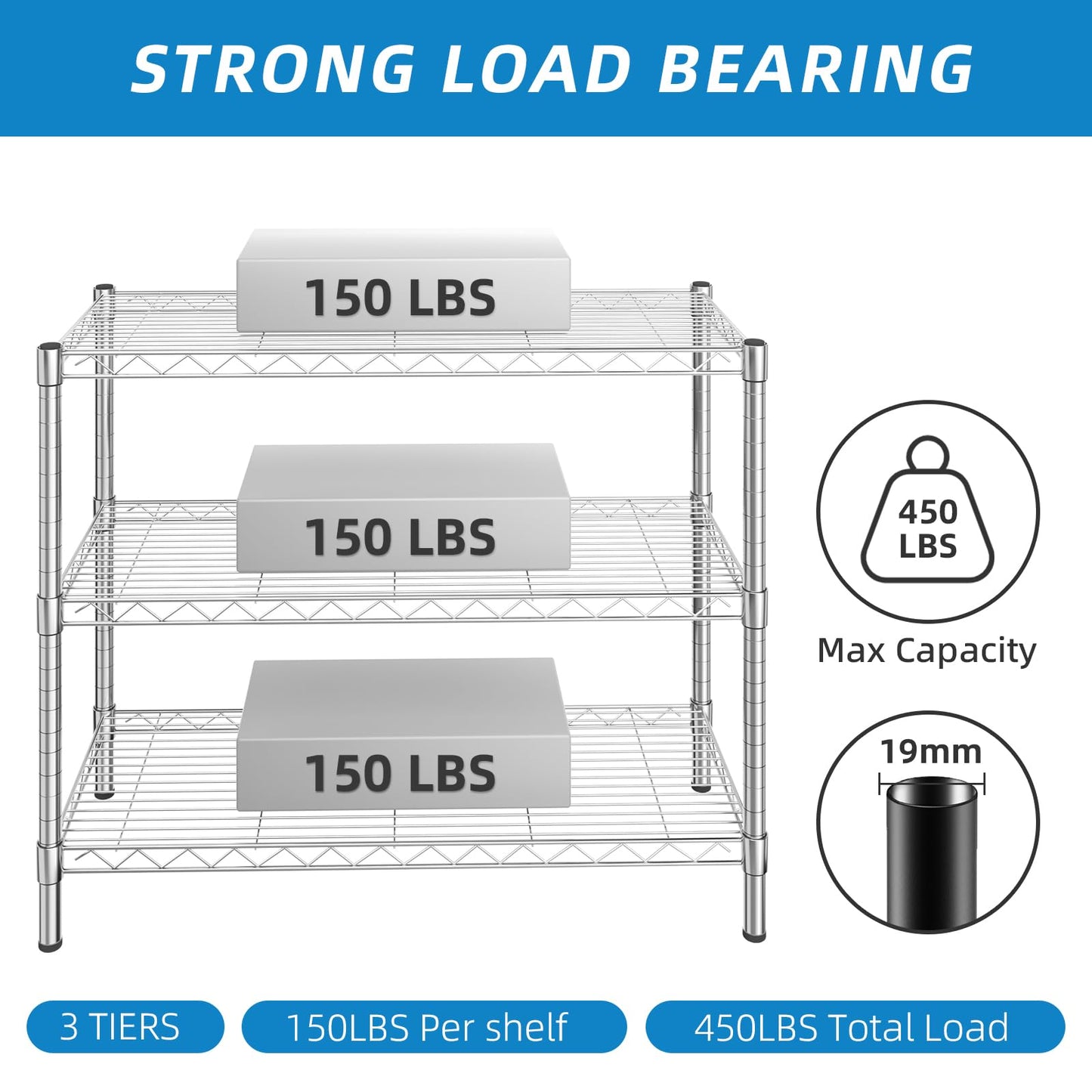 Guan River 3-Shelf Adjustable Metal Wire Shelving,Chrome,36"L x 14"W x 30"H