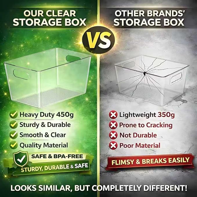Joymeezo Set of 6 Clear Plastic Storage Bins, 4 Large +2 Small Pantry Organizers and Storage Containers for Kitchen Organization, Home Storage Must Haves for Office, Closet, Garage, Freezer& Bathroom