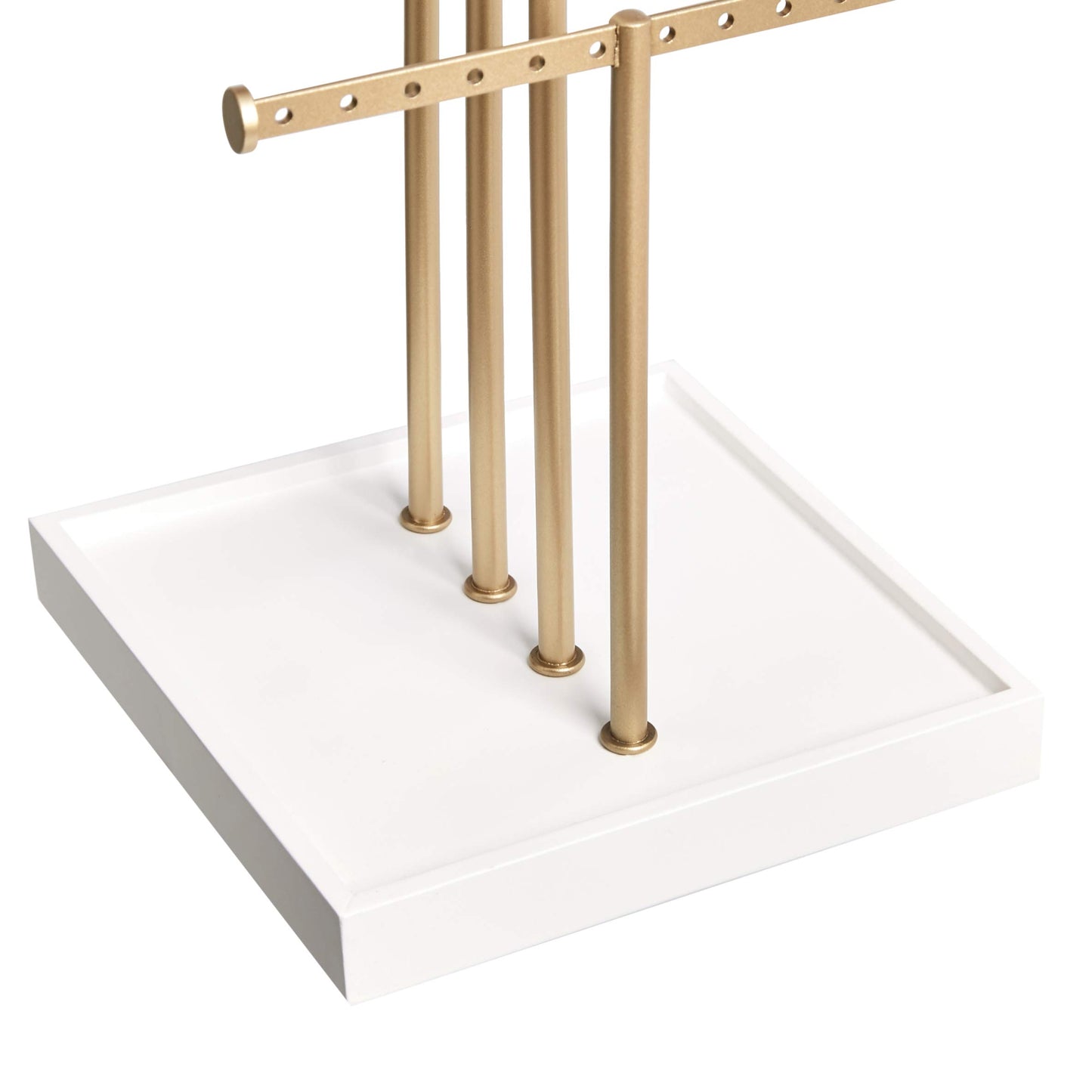 Amazon Basics Four-Tier Jewelry Organizer Tree Stand, Necklace Earring Bracelet Holder with Ring Storage, White/Brass