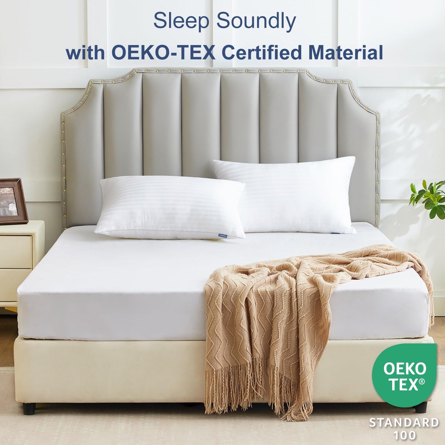 CozyLux Pillows Queen Size Set of 4, Oeko-TEX Certified Down Alternative Striped Bed Pillows for Sleeping, Hotel Style Soft Supportive Pillows for Side, Back and Stomach Sleepers, 18x28 Inches
