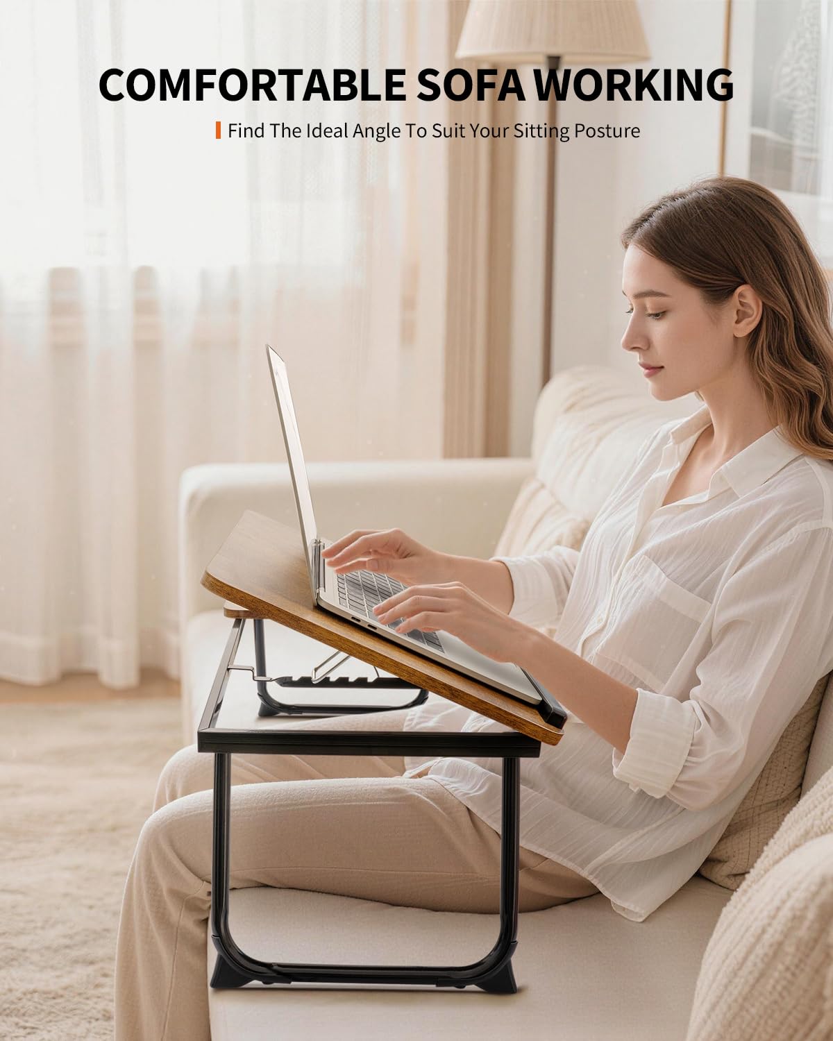 FISYOD Foldable Laptop Desk for Bed Couch, Adjustable Split Lap Desk with Cup Holder, Portable Lightweight Bed Table Tray, Heavy-Duty Laptop Stand for Working, Writing, Reading and Eating - Brown