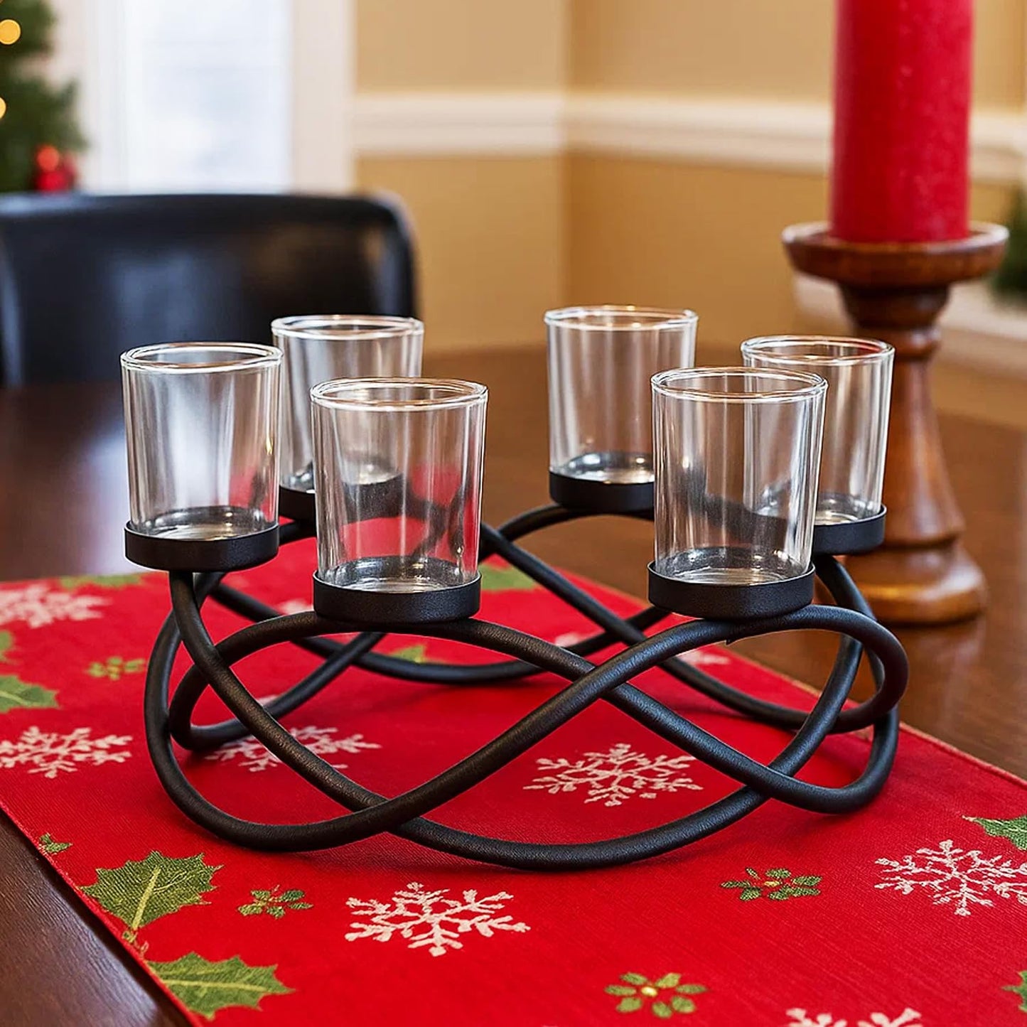 Seraphic Centerpieces for Tables, Votive Candle Holder, 6-Cup, Black/Clear