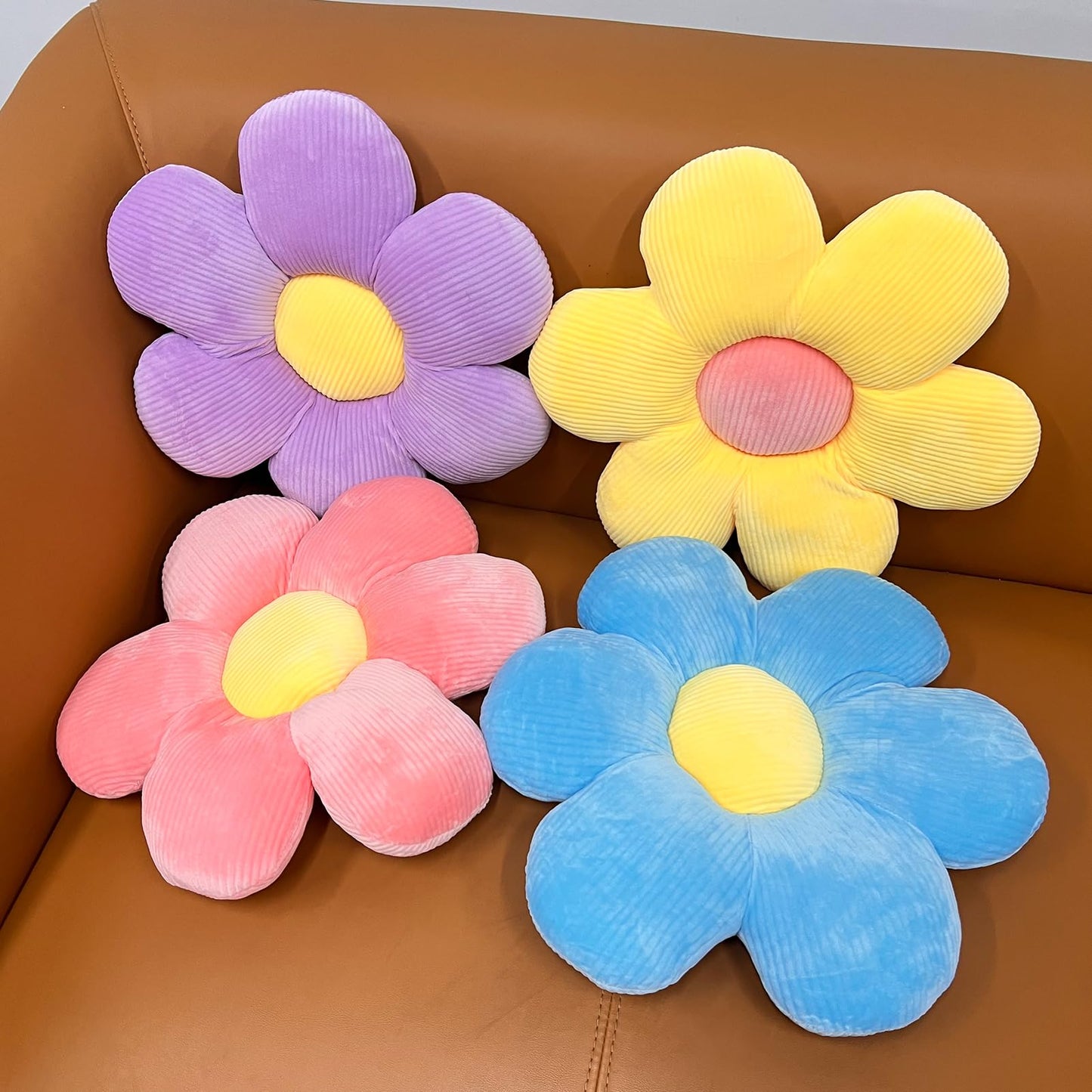 CIEOVO 4 Pcs Plush Throw Pillows, 16 Inch Cute Daisy Shaped Floor Cushions, Aesthetic Seat Cushions for Home, Kids Seating, Bedroom Sofa Decor
