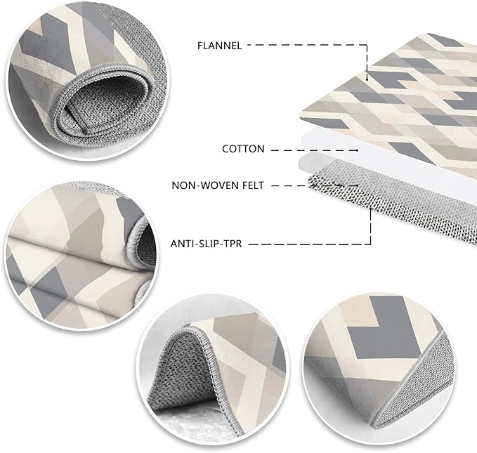 Modern Area Rug Living Room Rugs 3x5, Minimalist Soft Boho Geometric Rug, Non-Slip Washable Low Pile Non Shedding Carpet for Bedroom Office Dining Room Kitchen Nursery, Gray Beige White