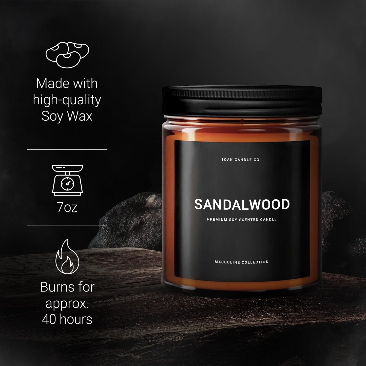 1OAK Scented Candles for Men - Sandalwood Candles - Mens Candle for Home - Masculine Candle - Long Burning Premium - Soy Wax