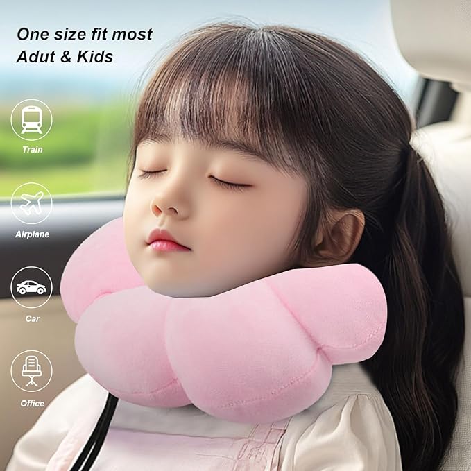 Sexysamba Flower Travel Neck Pillows for Airplanes Breathable Cotton U-Shaped Neck Pillow for Kids & Adults Head Neck Chin Support Rest Pillow for Traveling,Car,Train,Bus,Recline,Home,Office,Purple