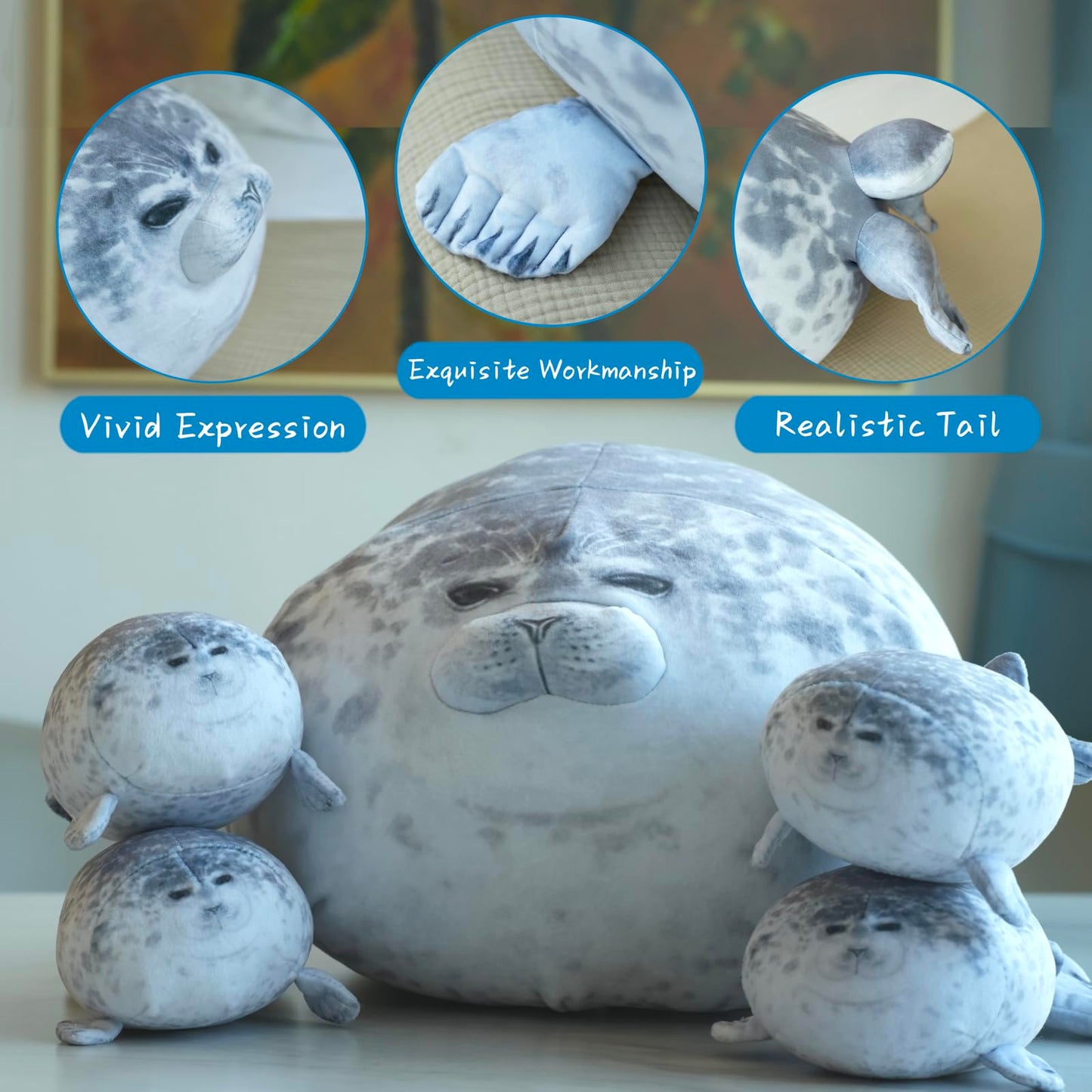 LUXSIT 20 Inch Chubby Blob Seal Pillow with 4 Babies, Large Seal Plush Pillow, Soft and Cute Seal Stuffed Animal Toy for Kids and Adults, Great Gift Idea for Christmas, Birthdays and Anniversaries