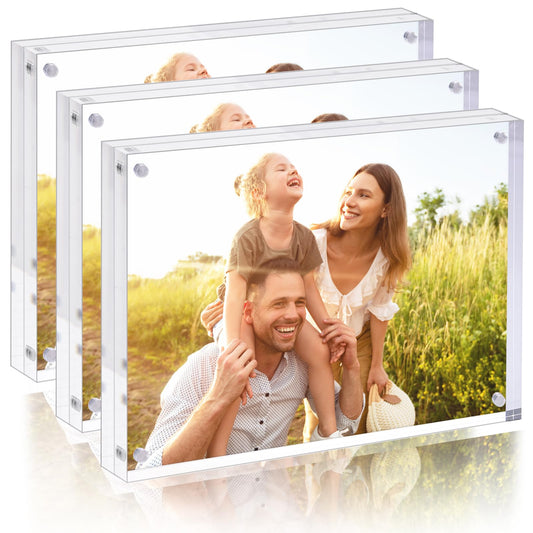 Fixwal 5x7 Acrylic Picture Frame, 3 Pack Thick Clear Double-Sided Magnetic Frames, Frameless Photo Frames for Desktop Tabletop Display