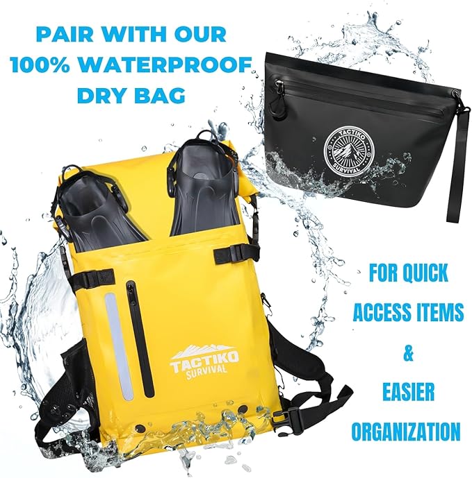 Tactiko 3L Water Resistant Pouch - Waterproof Material w/Splashproof Zipper - Hold All Zipper Bag for Storage, Toiletries, Travel, Beach, Cruise, Home (3, Blue/Yellow/Black) | Collapsible, Easy to Clean, Pack All