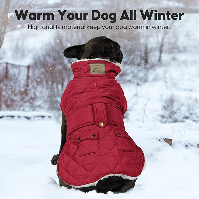 KYEESE Dog Coat Thick Dog Coats for Medium Dogs Soft Dogs Jacket with Pocket Windproof Pet Sweater Waterproof Pets Clothes for Cold Weather Warm Pet Winter Puffer Coat with Leash Hole