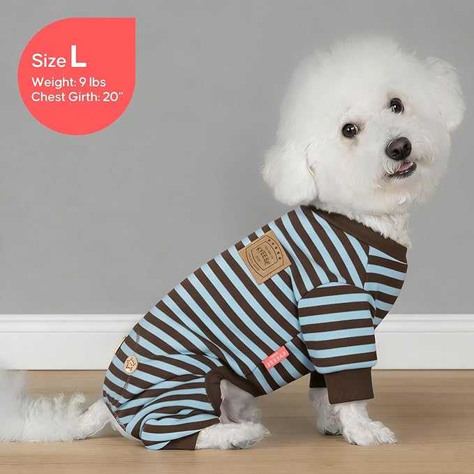 KYEESE Dog Pajamas, Warm Dogs PJS with 4 Legs, Comfy Pet Onesie Pets Sleepwear, Soft Pets Jumpsuit, Stretchy Fleece Pet Clothes Dog Pajamas for Small Dogs, Blue Striped, XL
