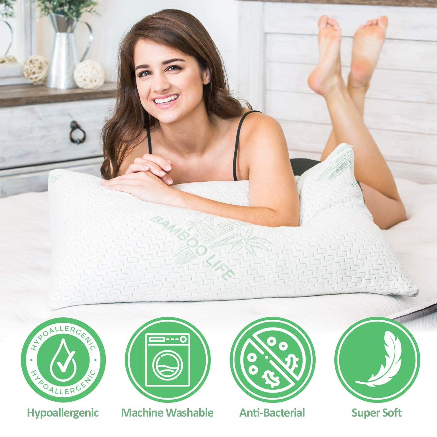 Elif Queen Size Pillows for Sleeping, Set of 2 – Cooling Shredded Memory Foam Pillow with Removable Cover for Back, Stomach & Side Sleepers, Rayon Derived from Bamboo, Queen (2 Pack)