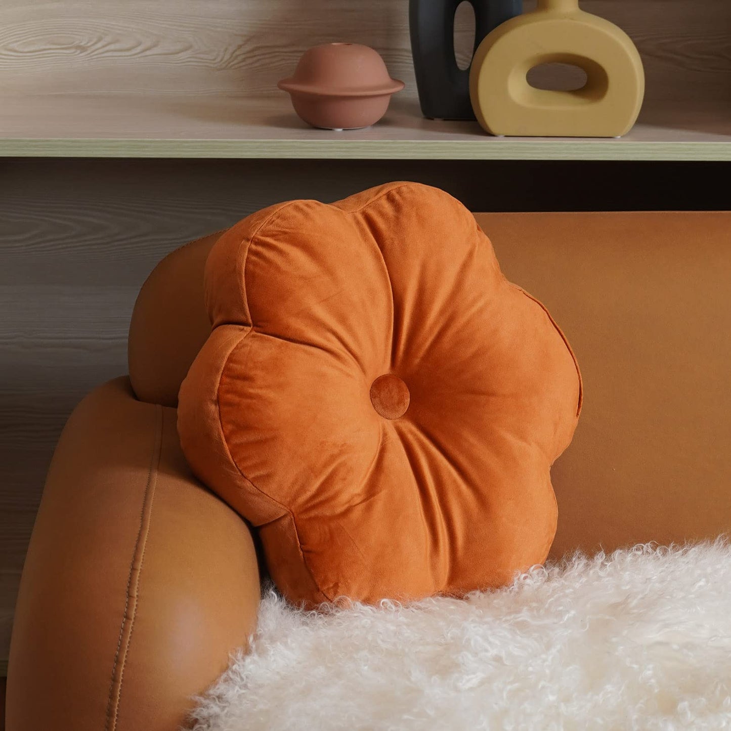 ARTMAGIC Flower Shaped Velvet Decorative Throw Pillow Cushion Ultra Soft Cute Daisy Boho Pillow Floor for Couch Bed Sofa Gift (Burnt Orange)