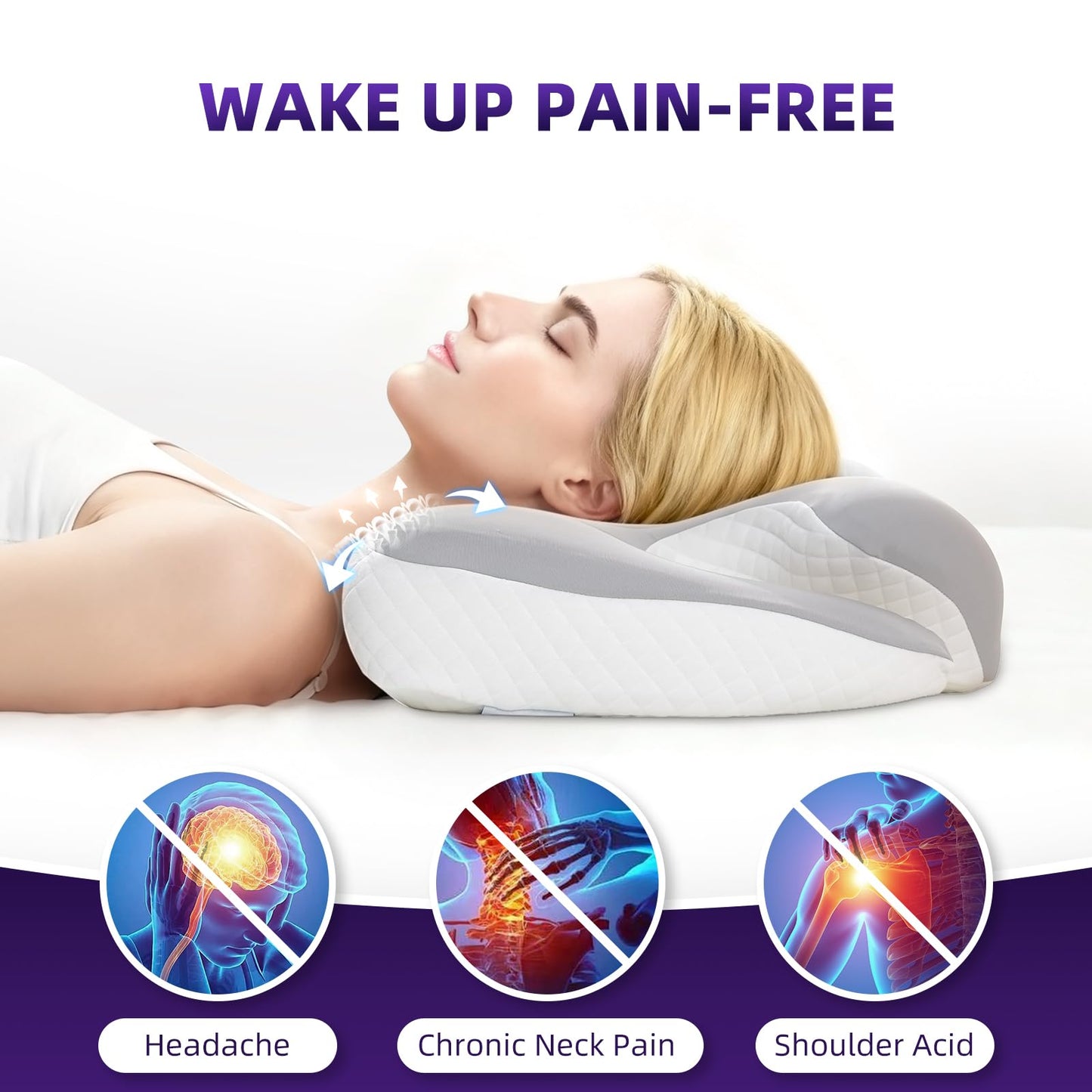 Ergo Cervical Pillow for Neck and Shoulder Pain Relief,Cooling Orthopedic Contour Memory Foam Pillows,Side Sleeper Pillows for Neck Support,King Size Bed Pillows for Back Stomach Sleepers(Ash Grey)