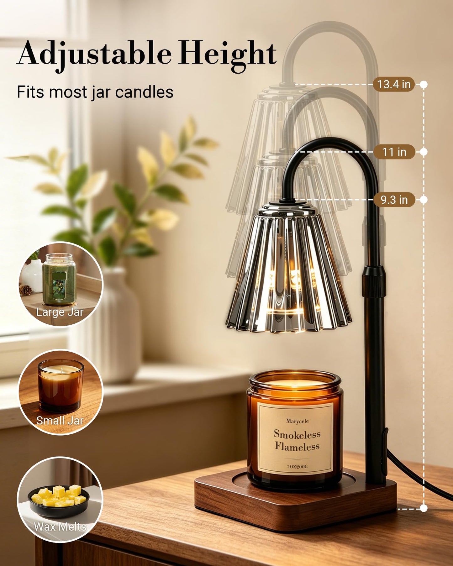 Marycele Vintage Candle Warmer Lamp with Timer Dimmer, Adjustable Height