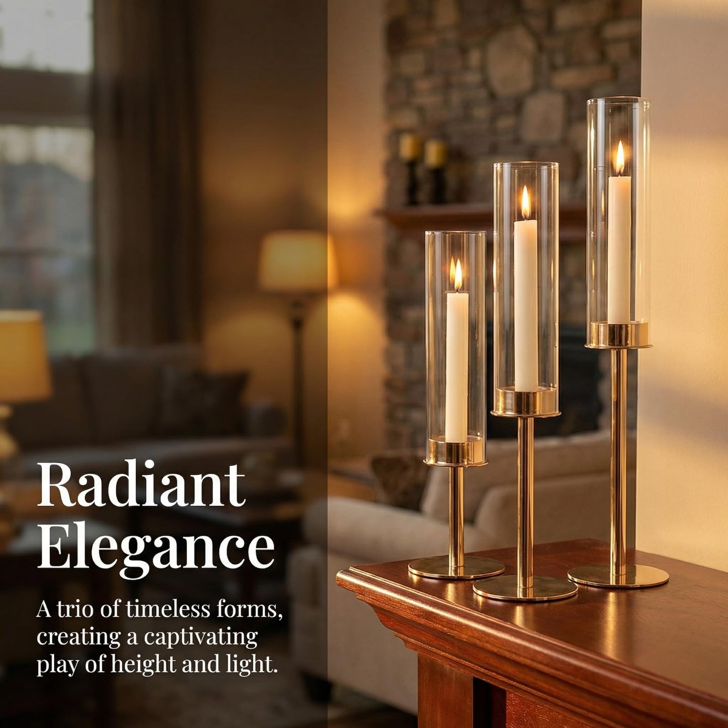 Oakernel Gold Hurricane Candle Holders Set of 12, Tall Metal Windproof Glass Taper Candle Holder for Candelabra Centerpieces for Dining Table, Wedding, Party & Fireplace Mantel Decor