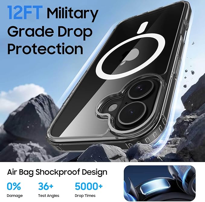 Ntwinro Magnetic for iPhone 16 Clear Case (Compatible with MagSafe) with Blue Detachable Wallet & Card Holder for 3 Cards [RFID Blocking] Military Grade Protective Slim Phone Cover