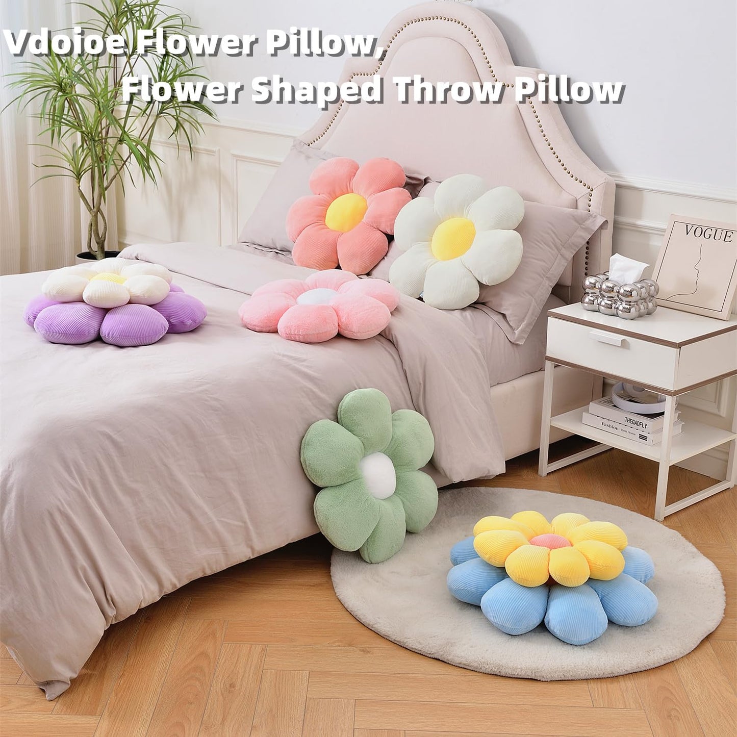 Vdoioe Flower Pillow, Purple Throw Pillows Cute Daisy Decorative Pillow Cushion Seating Home Decorative for Bed, Sofa, Couch