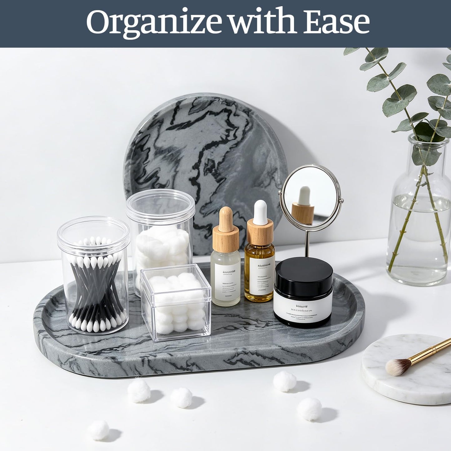 Koville Natural Marble Tray, 12"x6" Decorative Tray for Countertop, Catchall for Perfume, Candles, Jewelry Dish Elephant Grey