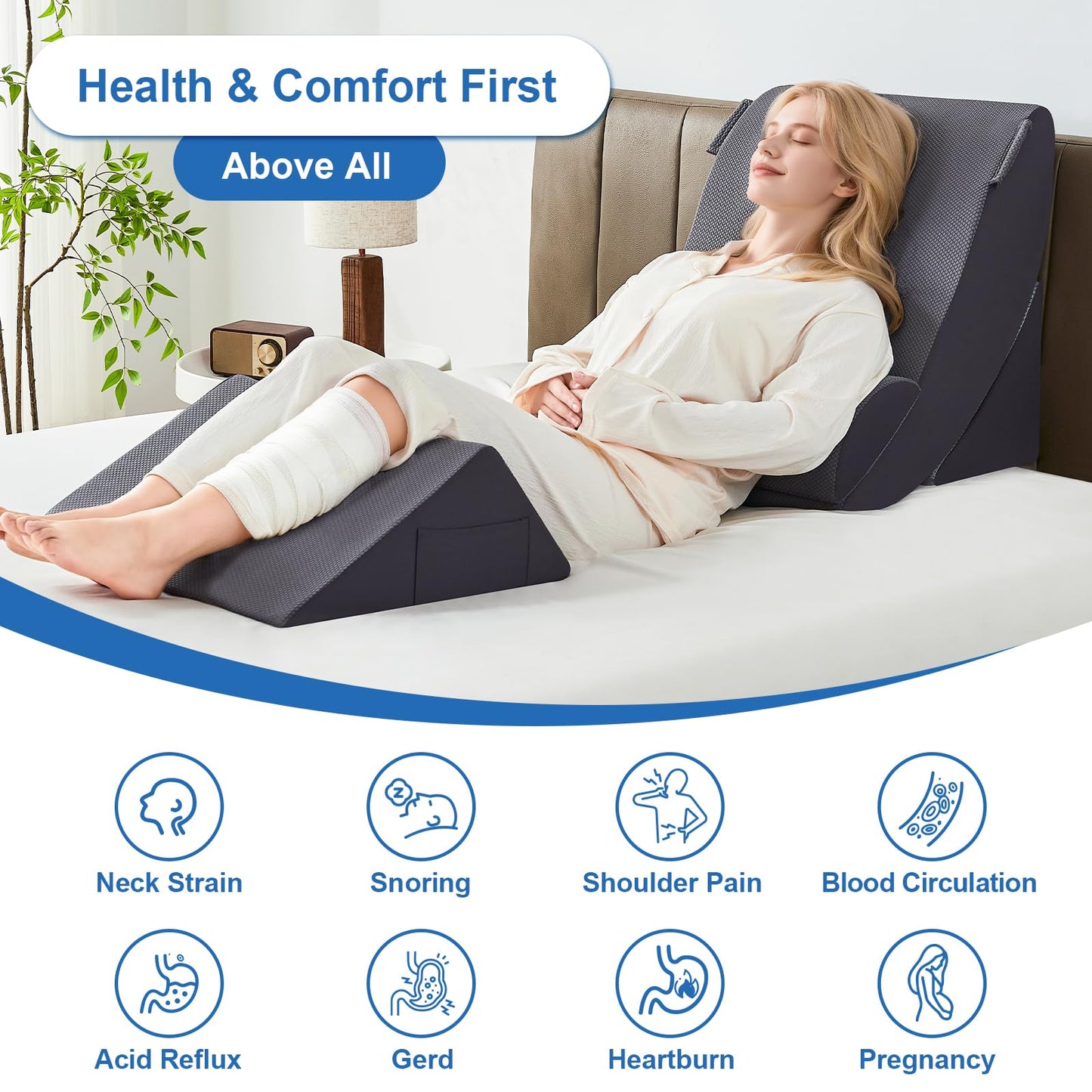 Paxato 4PCS Bed Wedge Pillow Set for After Surgery, Orthopedic Wedge Pillows for Sleeping, Back, Neck and Leg Pain Relief, Adjustable Memory Foam Support Pillows for Acid Reflux, GERD & Snoring, Grey